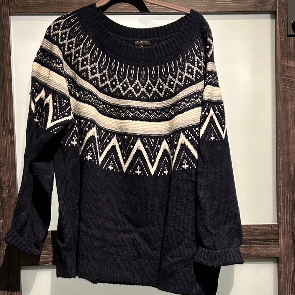 Talbots Navy and Cream Geometric Sweater